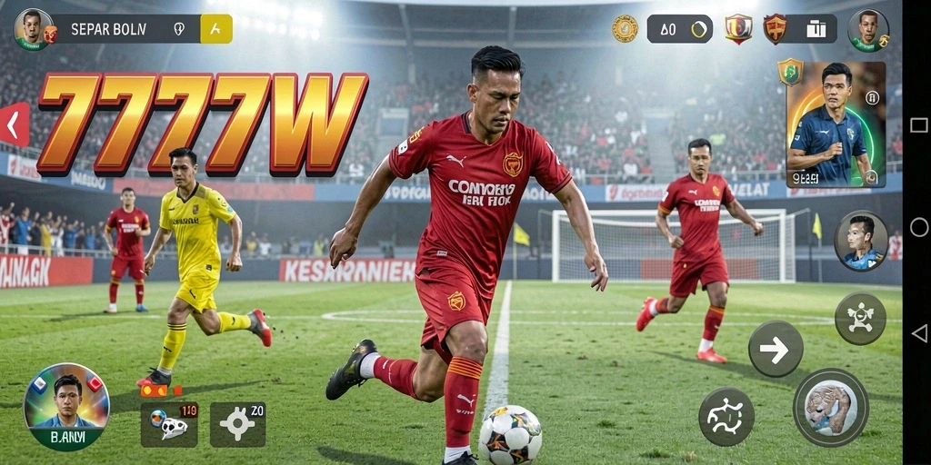 Tangkapan layar dari gameplay mendebarkan dalam 7777W sepak bola.