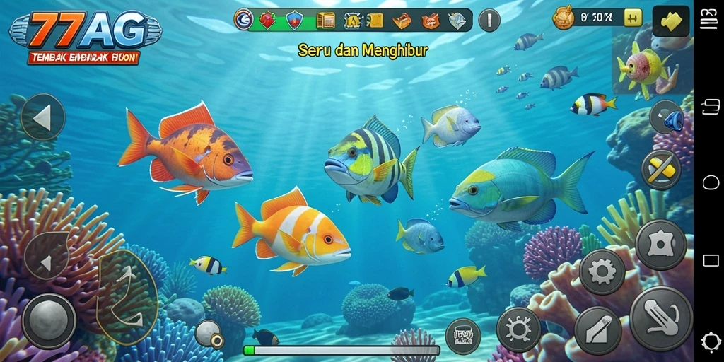 Screenshot gameplay 77AG dengan aksi Tembak Ikan yang seru.