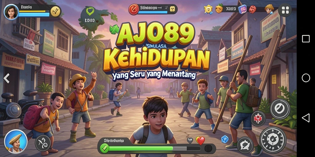 Screenshot gameplay AJO89 yang menunjukkan interaksi karakter dalam simulasi kehidupan.