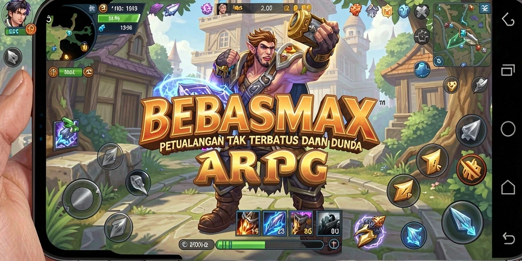 Tampilan gameplay menarik dan dinamis dari BEBASMAX dalam dunia ARPG.