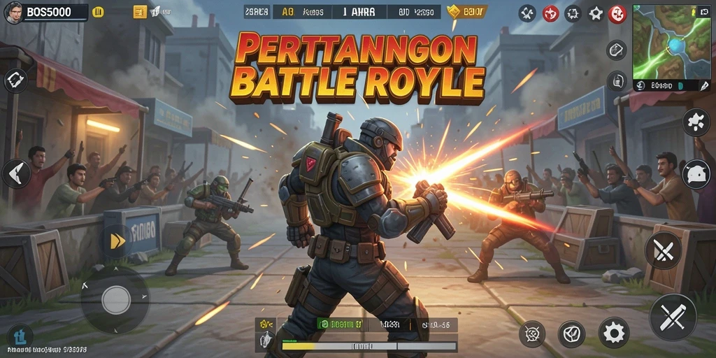 Tangkapan layar utama dari gameplay Battle Royale yang mendebarkan di BOS5000.