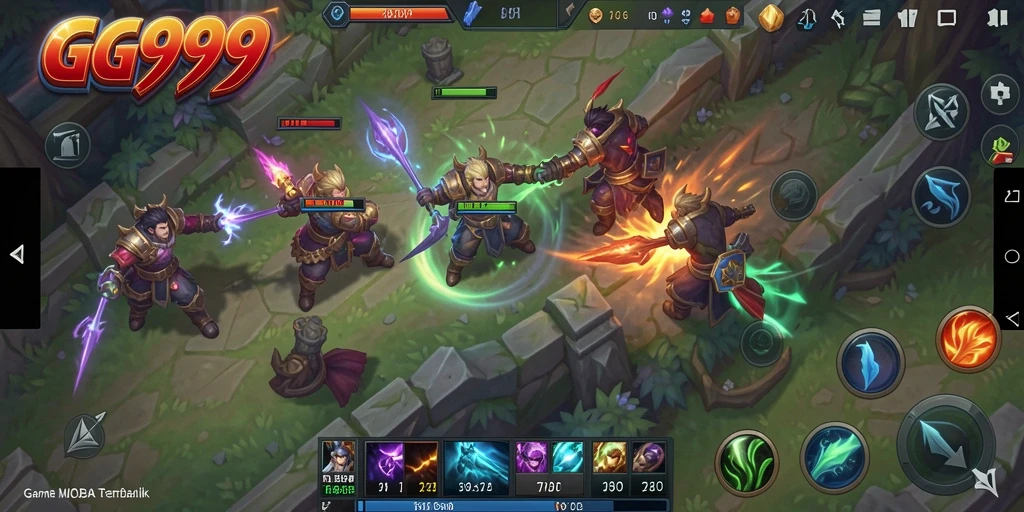 Tangkapan layar gameplay GG999 yang menampilkan aksi pertempuran tim yang seru.