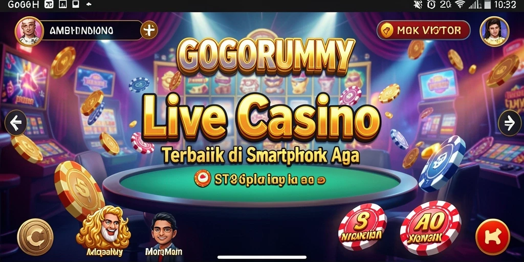 Tampilan gameplay GOGORUMMY dengan dealer langsung dan suasana kasino yang mendebarkan.
