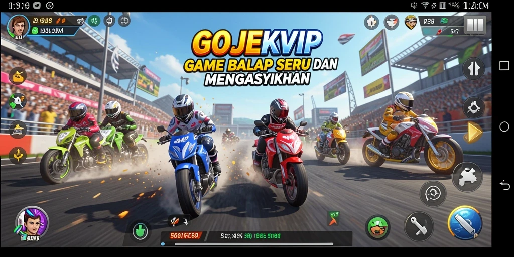 Tampilan screenshot utama GOJEKVIP saat balapan seru di trek menantang.