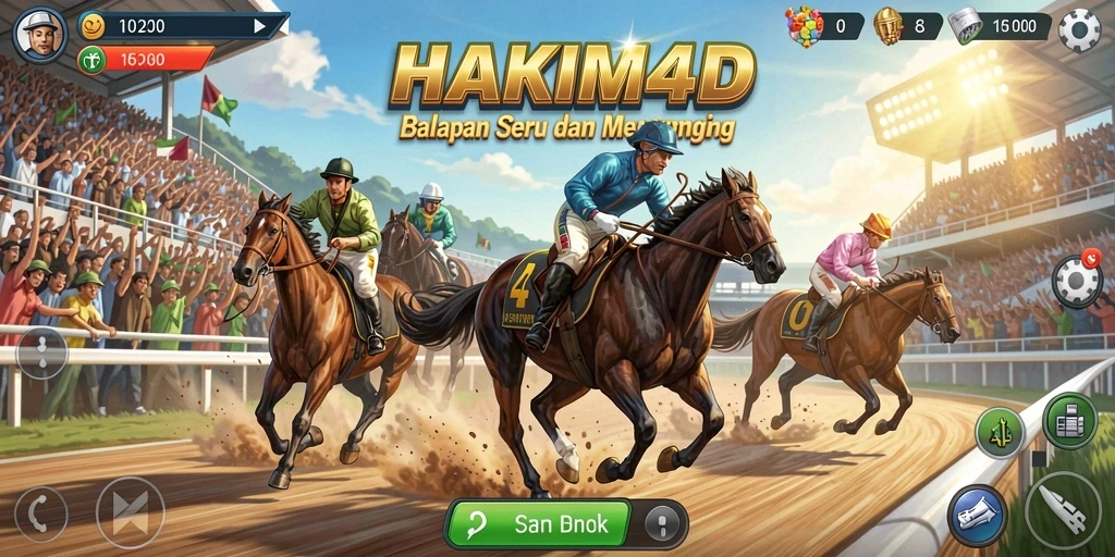 Tangkapan layar gameplay HAKIM4D menunjukkan aksi balapan yang mendebarkan.