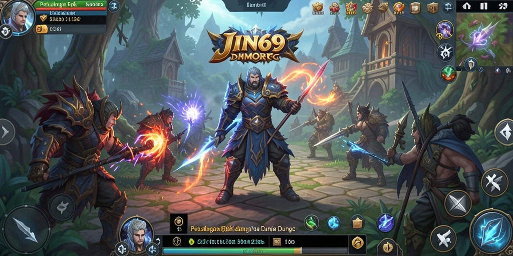 Screenshot gameplay JIN69 menampilkan pertempuran yang seru dalam dunia MMORPG.