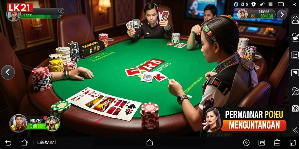 Screenshot gameplay LK21 yang menunjukkan aksi Poker yang mendebarkan.