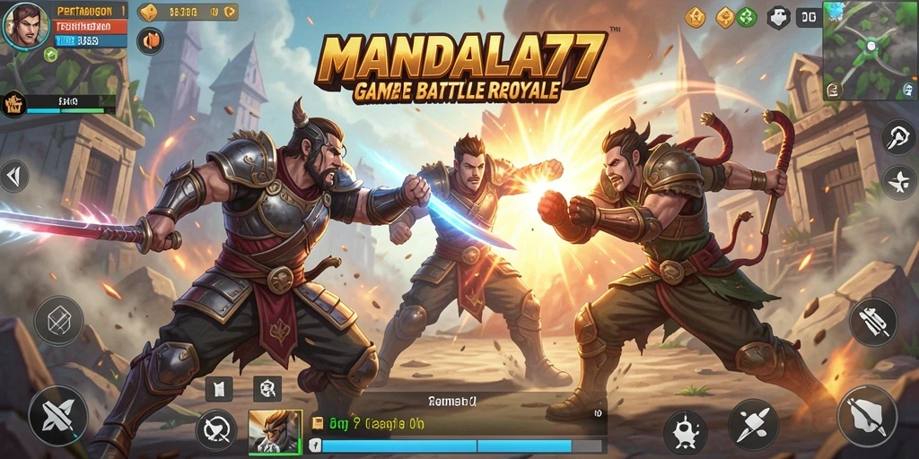 Screenshot gameplay MANDALA77 yang seru dan penuh aksi Battle Royale.