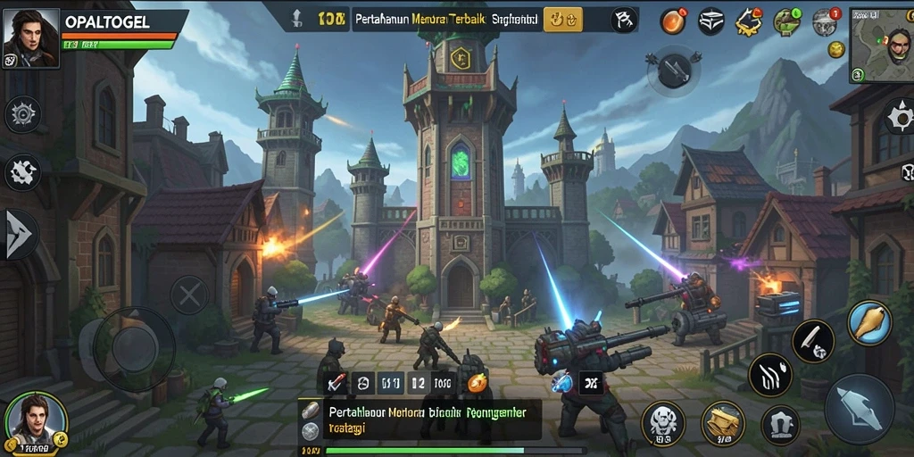 Screenshot gameplay OPALTOGEL menunjukkan menara yang siap bertahan.