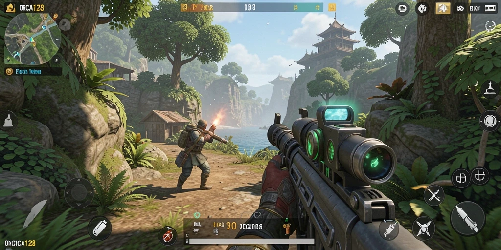 Tampilan gameplay ORCA128 yang intens dan mendebarkan di dunia TPS.