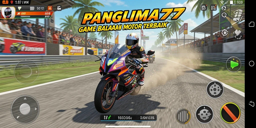 Tampilan balapan seru dalam PANGLIMA77 dengan grafis memukau.