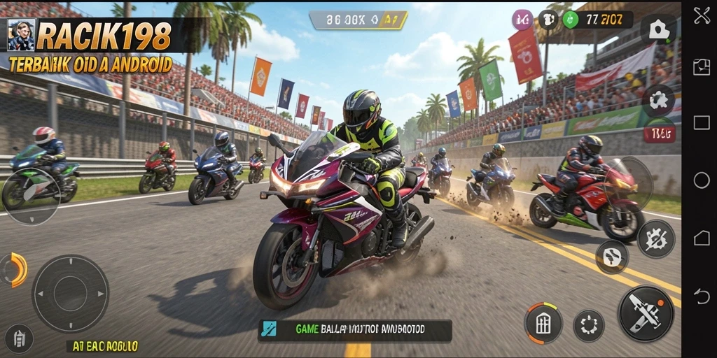 Tampilan gameplay seru dari RACIK198 yang penuh aksi balap motor.