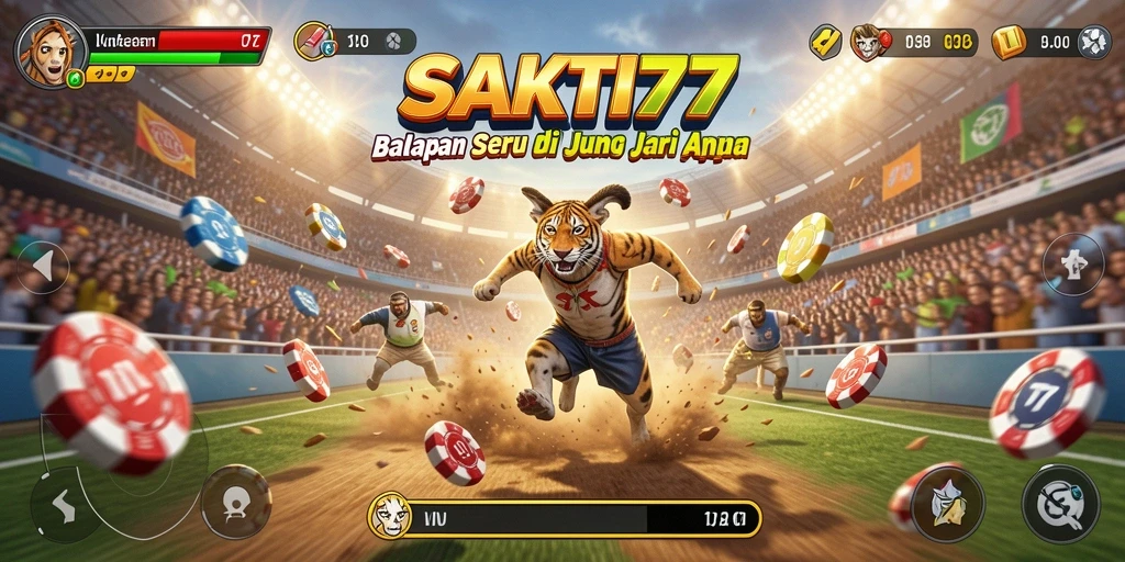 Gameplay seru SAKTI77 dengan mobil balap cepat dan trek menantang.