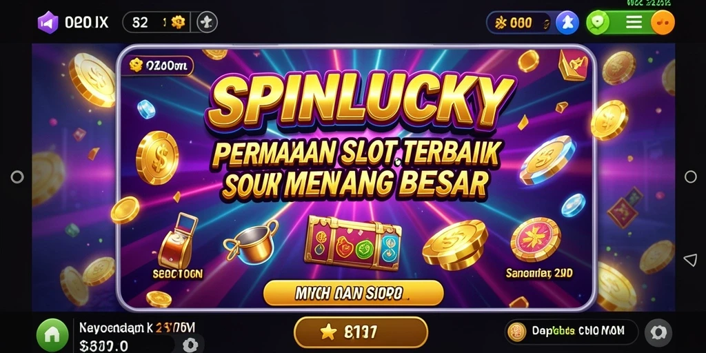 Tampilan gameplay SPINLUCKY dengan gulungan slot yang berputar.