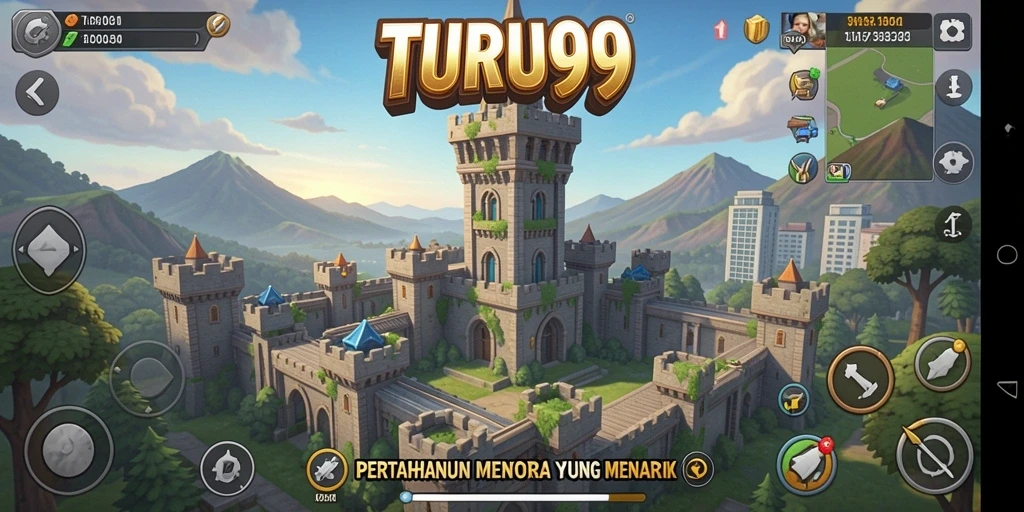 Tangkapan layar utama TURU99 menunjukkan aksi seru dalam permainan Tower Defense.