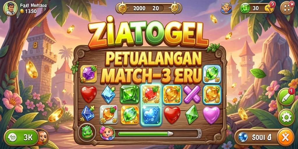 Screenshot utama ZIATOGEL dengan tampilan gameplay Match-3 yang menarik.